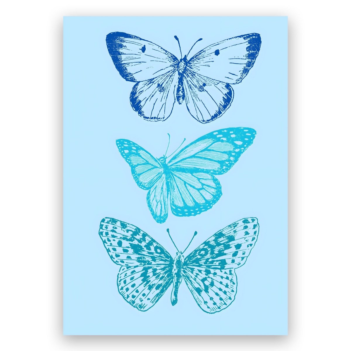 Blue Butterflies Trio Poster - ReeseFaithDesigns